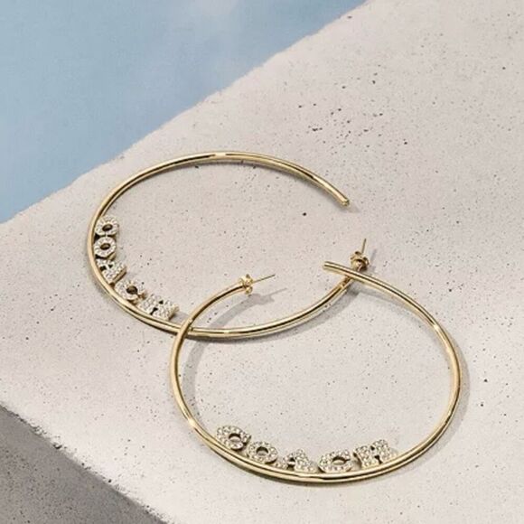 NWT Coach Signature Gold Big 3”Gold Polished Shinny Round Hoop Monogram Earrings - Picture 12 of 12